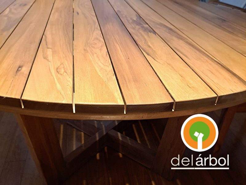 Mesa Molinete Redonda de Madera para Jardín y Exterior | del-arbol.com.ar